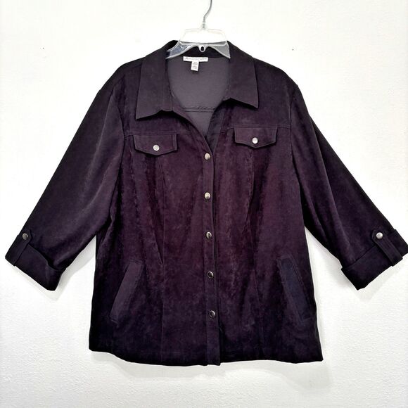 JM Collection Women Button Up Shacket Size 22W Faux Suede Tunic Office Western - Picture 1 of 7